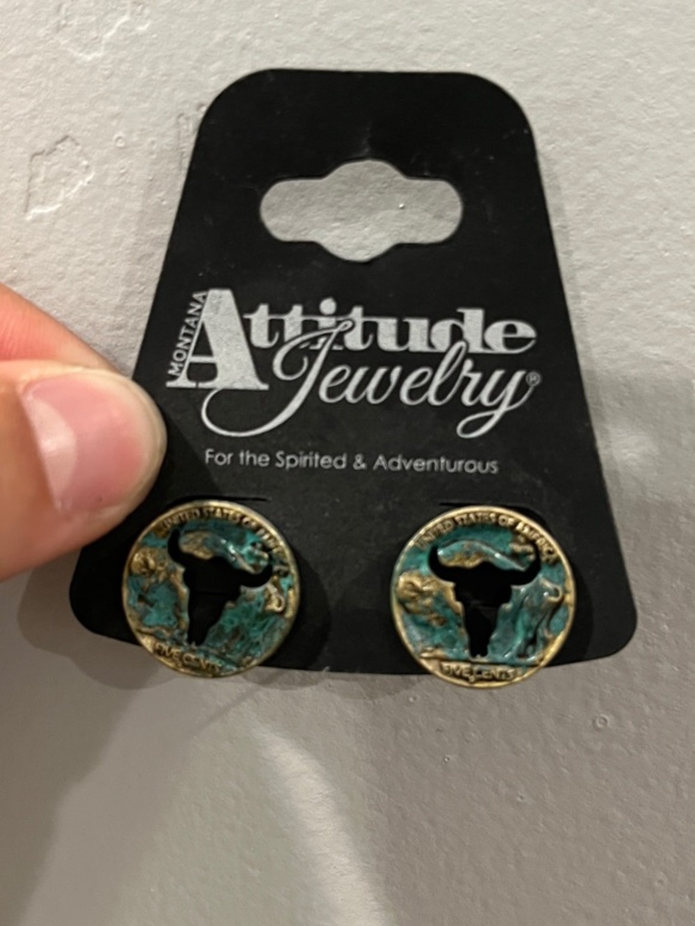 Montana Attitude Turquoise Patina Bull Head Stud Earrings